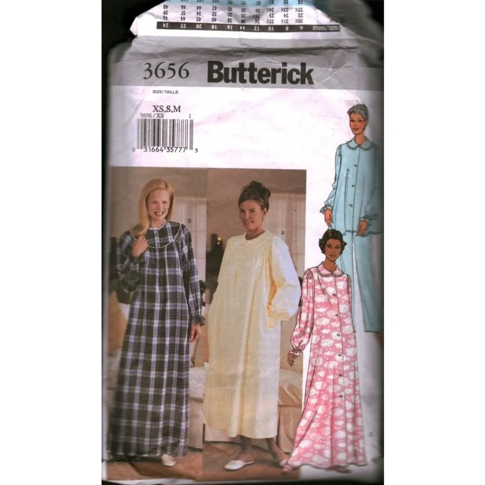 Butterick 3656 Sewing‎ Pattern Misses Nightgown Robe Top Pants Size XS S M CUT M